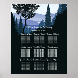 Blue Woodland Forest, Rustic Wedding Seating Chart