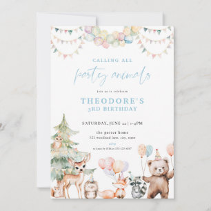 Blue Woodland Party Animals Birthday Invitation