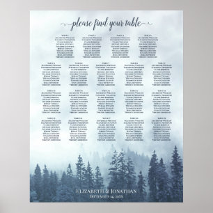 Blue Woodland Pine 19 Table Wedding Seating Chart