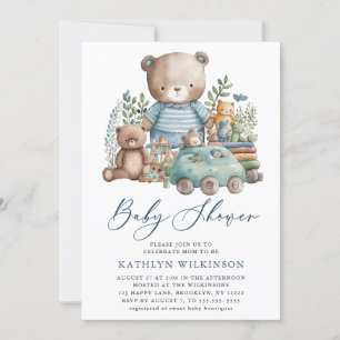 Blue Woodland We Can Barely Wait Boy Baby Shower Invitation