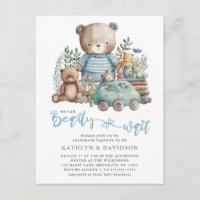 Blue Woodland We Can Barely Wait Boy Baby Shower