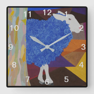 Blue Wool Sheep - Grey Numbers Square Wall Clock
