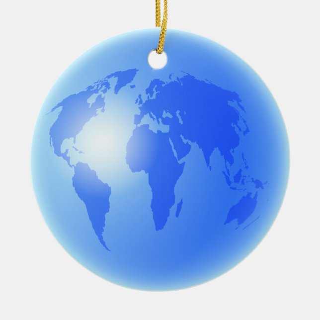 Blue World Globe Ceramic Tree Decoration (Front)