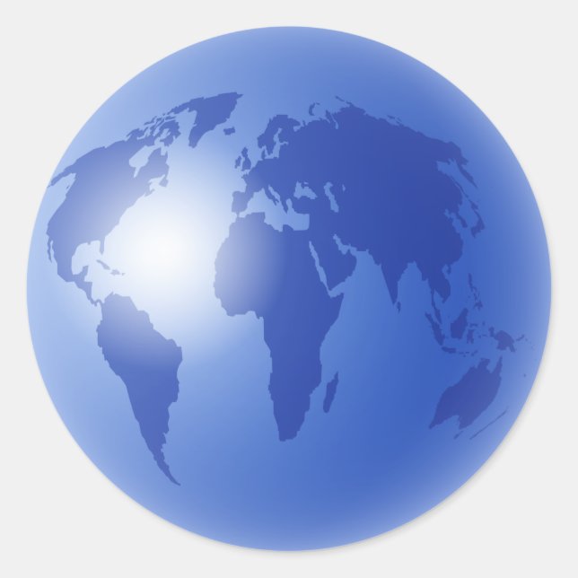 Blue World Globe Classic Round Sticker (Front)