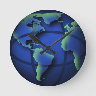 Blue World Globe Cool Medium Round Wall Clock