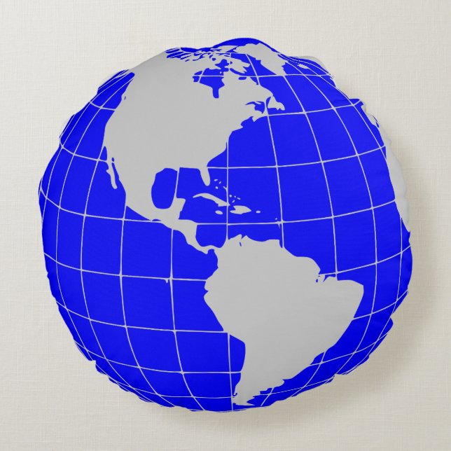 Blue World Globe Round Cushion (Back)