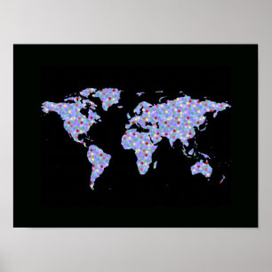 Blue World Map and colour dots Poster