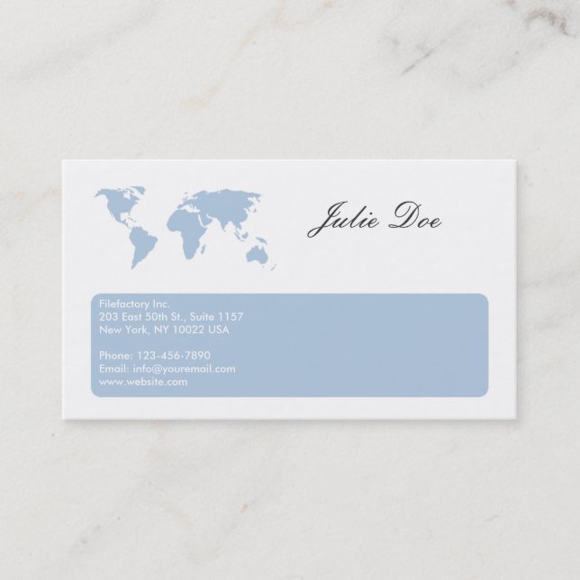Blue world map business card (Front)