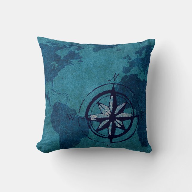 Blue World Map Decor Pillow (Front)