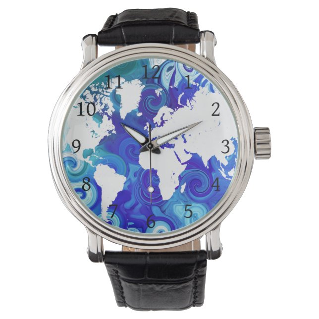 Blue World Map Design 267 Watch (Front)