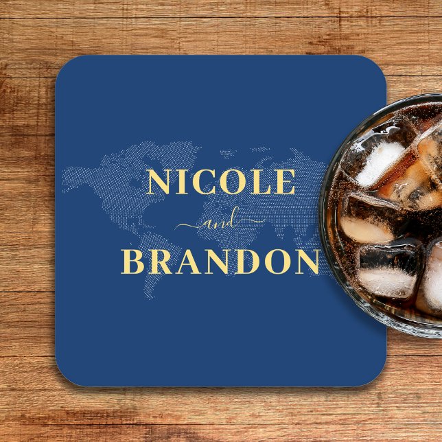 Blue World Map Destination Wedding Square Paper Coaster (Blue World Map Destination Wedding Square Paper Coaster
)