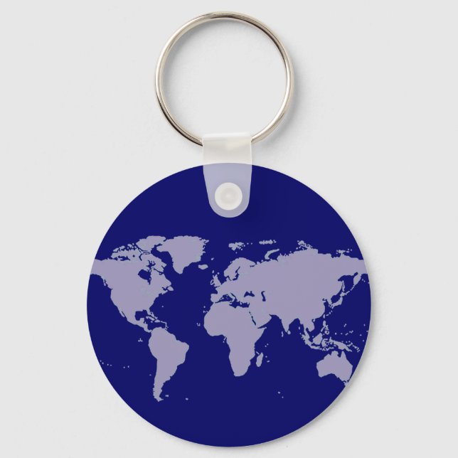 blue world map key ring (Front)
