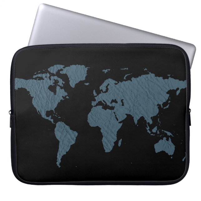 blue world map laptop sleeve (Front)
