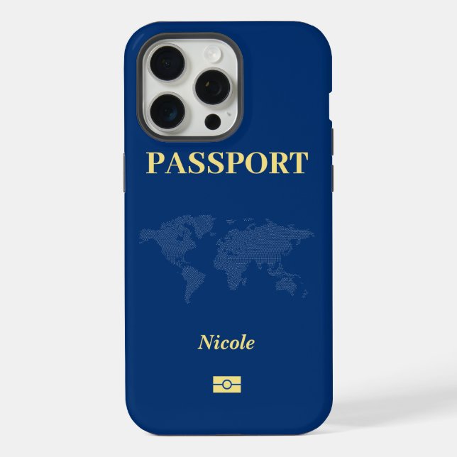 Blue World Map Passport iPhone Case (Back)