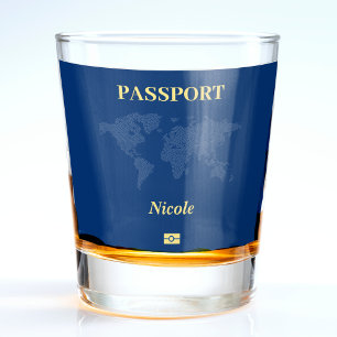 Blue World Map Passport Shot Glass