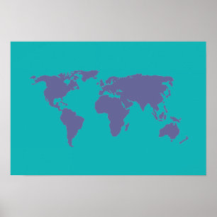 blue world-map poster