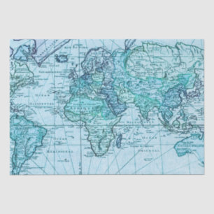 Blue World Map Tissue Paper