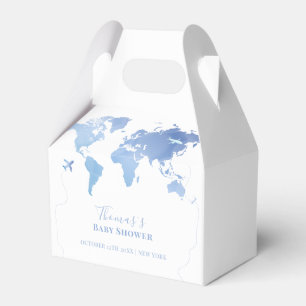 Blue World Map Travel Adventure Baby Shower  Favour Box