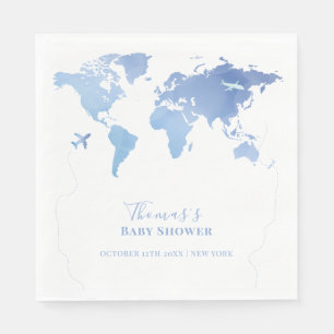 Blue World Map Travel Adventure Baby Shower Napkin