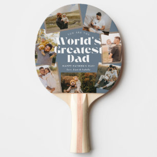 Blue World's Greatest Dad 7 Photo Collage Ping Pong Paddle