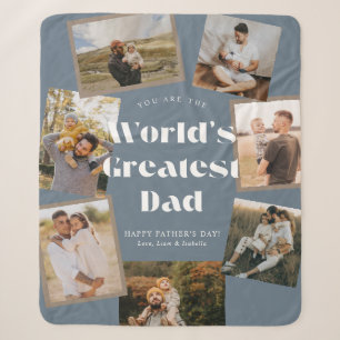 Blue World's Greatest Dad 7 Photo Collage Sherpa Blanket
