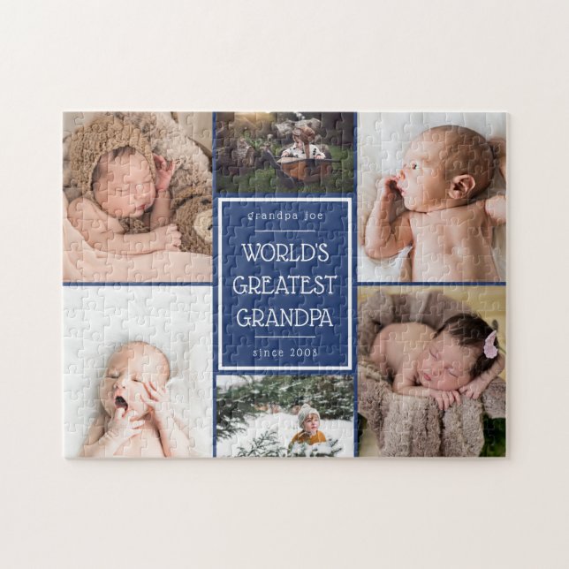 Blue World's Greatest Grandpa Photo Collage Jigsaw Puzzle (Horizontal)