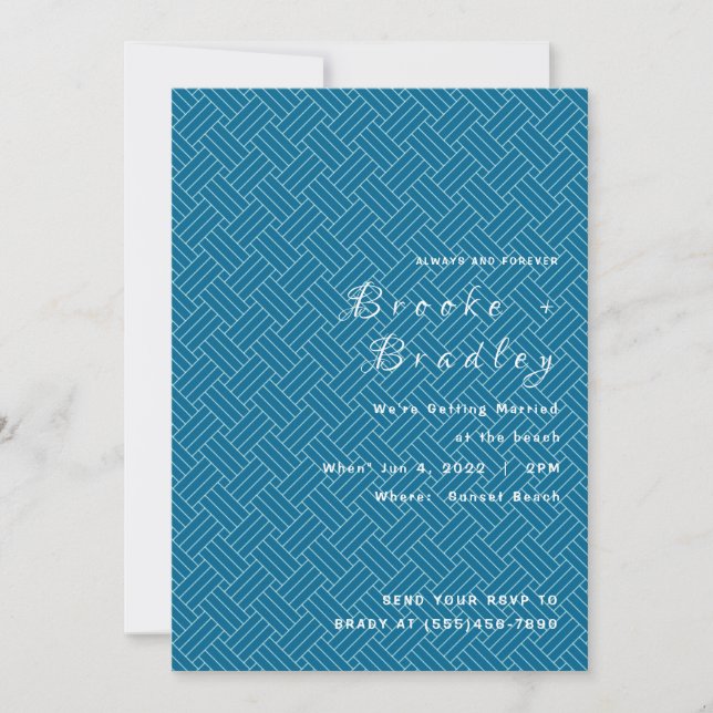 Blue Woven Texture Wedding Invitation (Front)
