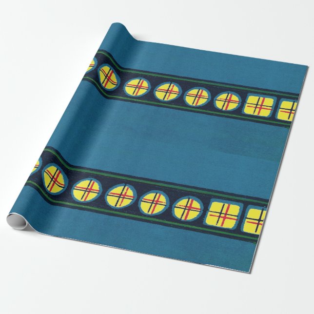 BLUE WRAPPING PAPER JAPANESE WOODBLOCK PATTERN (Unrolled)