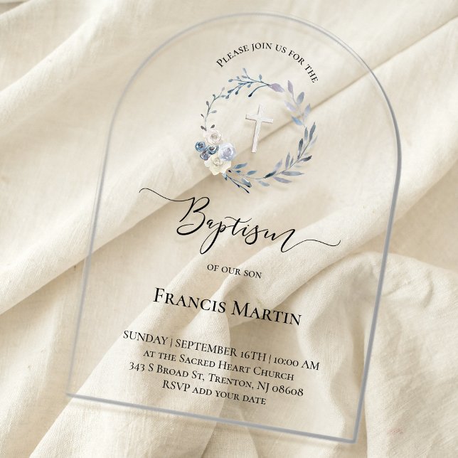 blue wreath Baptism Acrylic Invitations (Creator Uploaded)