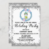 Blue Wreath Christmas Company Holiday Party Silver Invitation (Front/Back)