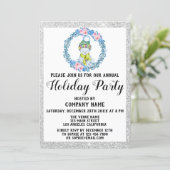Blue Wreath Christmas Company Holiday Party Silver Invitation (Standing Front)