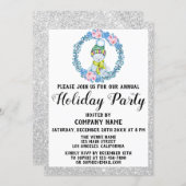 Blue Wreath Christmas Company Holiday Party Silver Invitation (Front/Back)