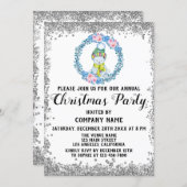 Blue Wreath Company Holiday Christmas Party Silver Invitation (Front/Back)