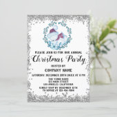 Blue Wreath Company Holiday Christmas Party Silver Invitation (Standing Front)