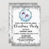 Blue Wreath Company Holiday Christmas Party Silver Invitation (Front/Back)