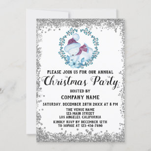 Blue Wreath Company Holiday Christmas Party Silver Invitation