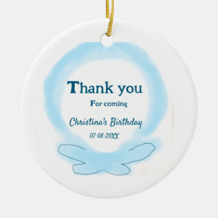 Blue wreath floral watercolor thank you for coming ceramic ornament