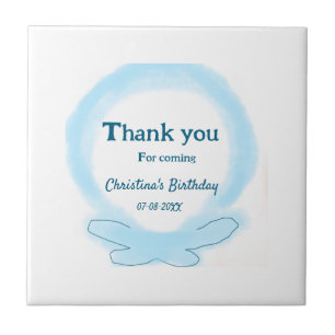 Blue wreath floral watercolor thank you for coming ceramic tile