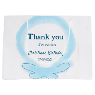 Blue wreath floral watercolor thank you for coming large gift bag
