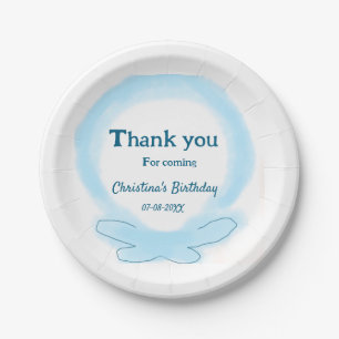 Blue wreath floral watercolor thank you for coming paper plate