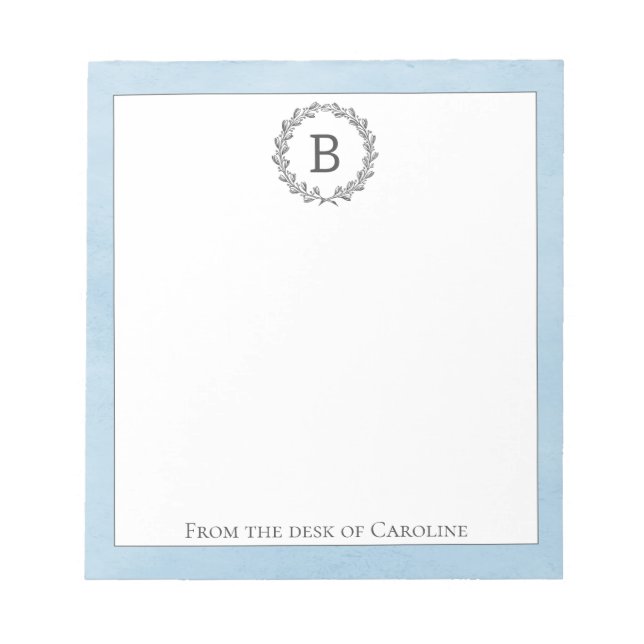 Blue Wreath Monogram Notepad (Front)