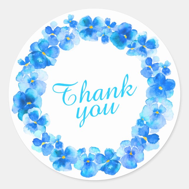 Blue wreath thank you watercolor art stickers (Front)