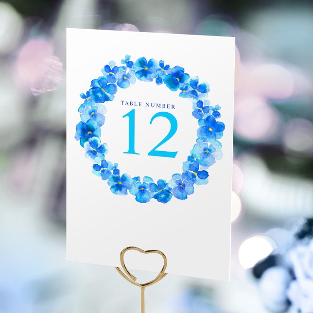Blue wreath watercolor flower art table numbers (Creator Uploaded)
