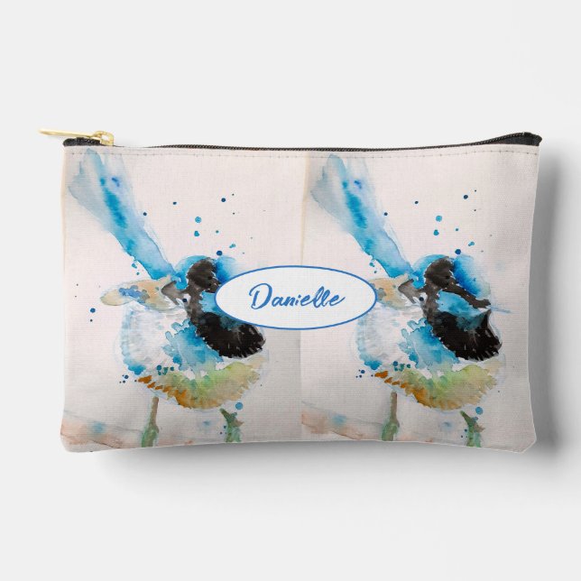 Blue Wren Australian Bird Watercolour Painting Accessory Pouch (Front)