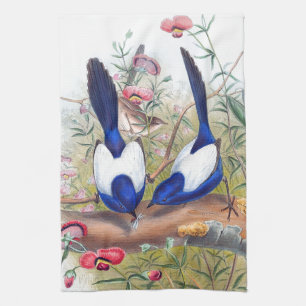 Blue Wren Birds Wildlife  Floral Kitchen Towel