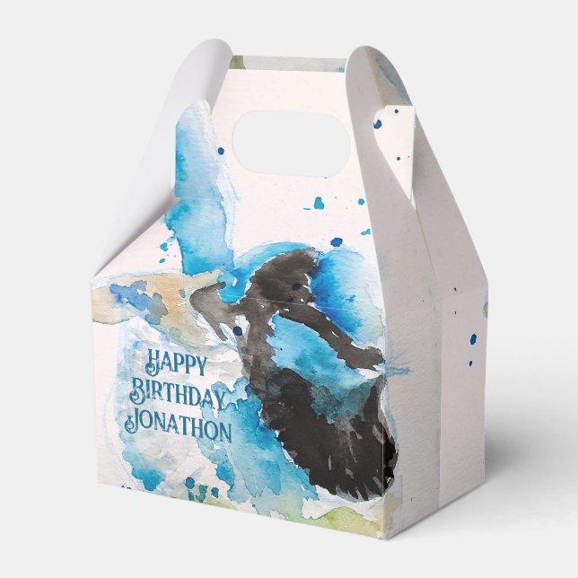 Blue Wren Watercolor Happy Birthday Wrens Aqua Favour Box (Front Side)