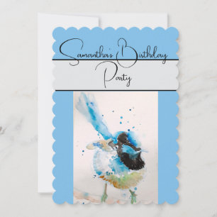 Blue Wren Watercolour Birthday Party Invitation