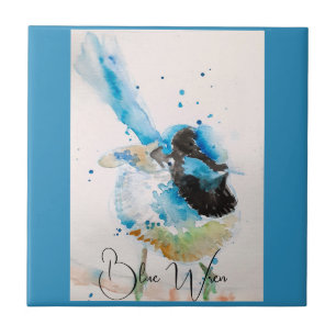 Blue Wren Watercolour Painting Australian Birds Ceramic Tile