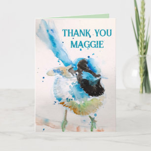 Blue Wren Watercolour Thank You Budgie Aqua Card