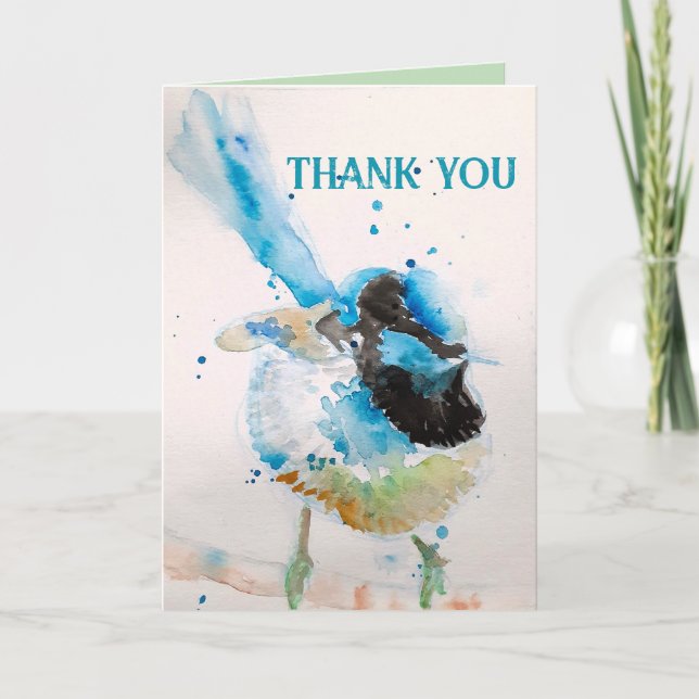 Blue Wren Watercolour Thank You Budgie Aqua Card (Front)